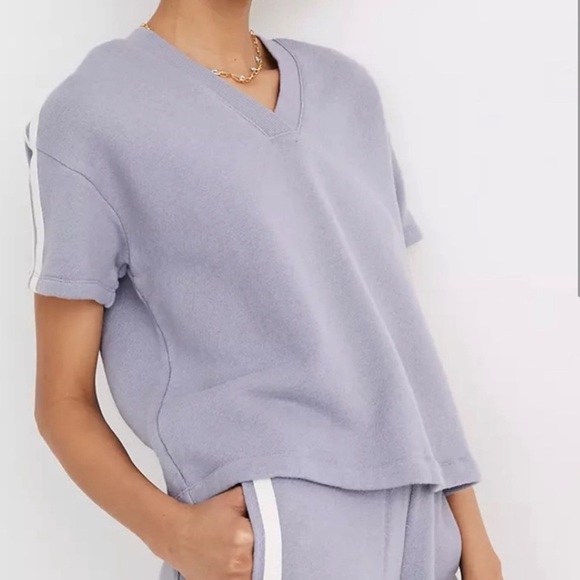 Madewell Airterry V neck Sweatshirt Varsity Striped Tee Size XS - Picture 1 of 9